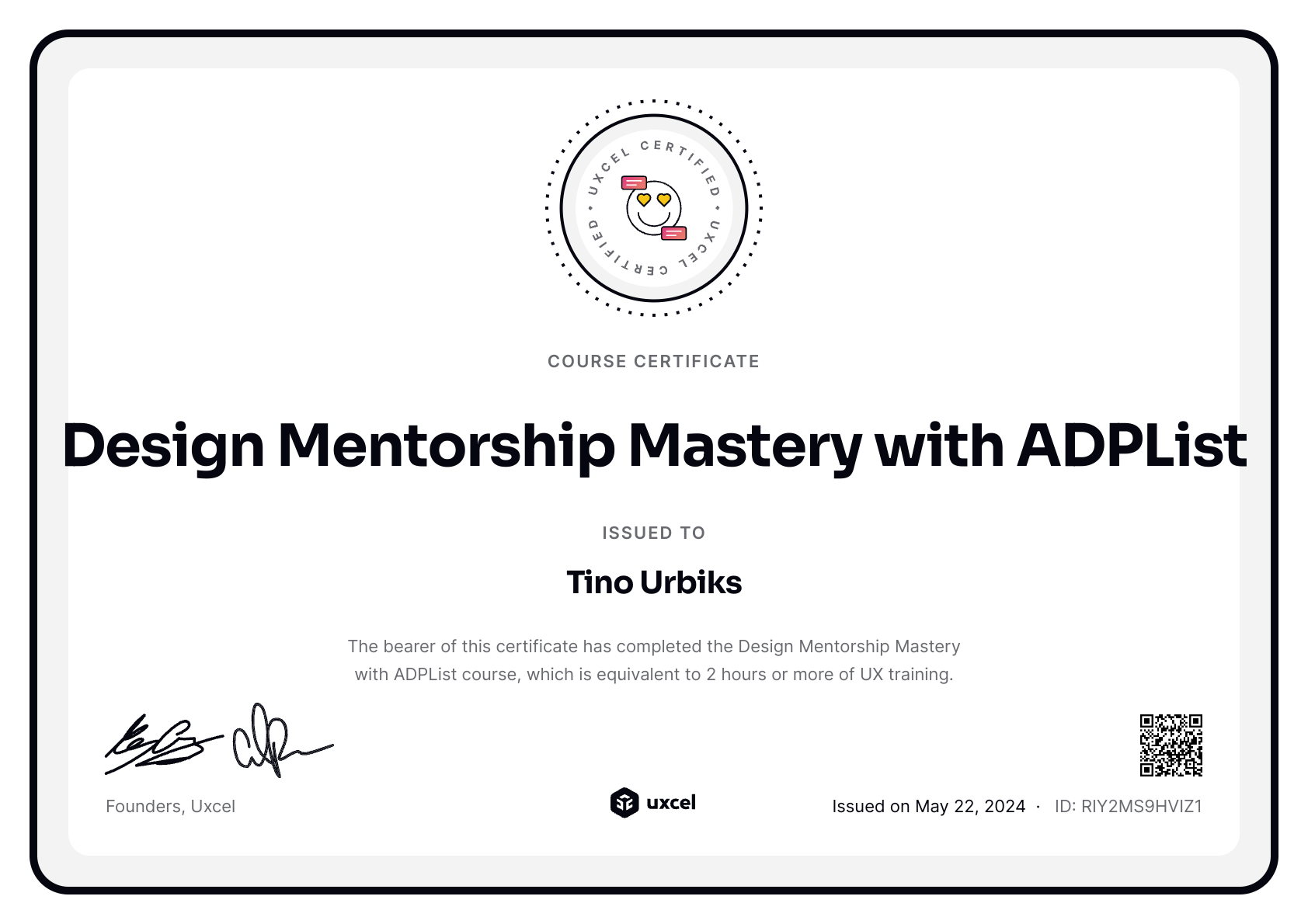 Tino Urbiks's certificate